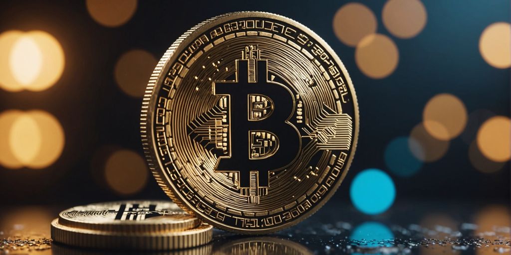 Crypto coins and referral codes with upward arrow