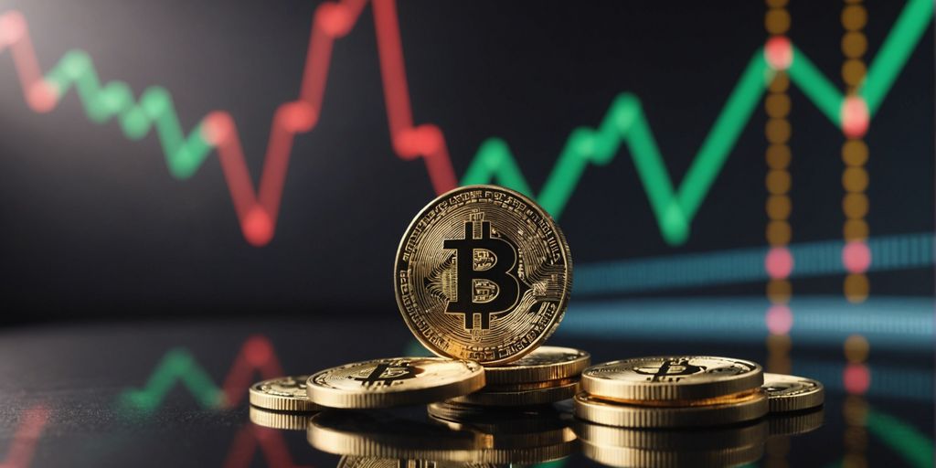 Crypto coins and bonuses on a rising graph