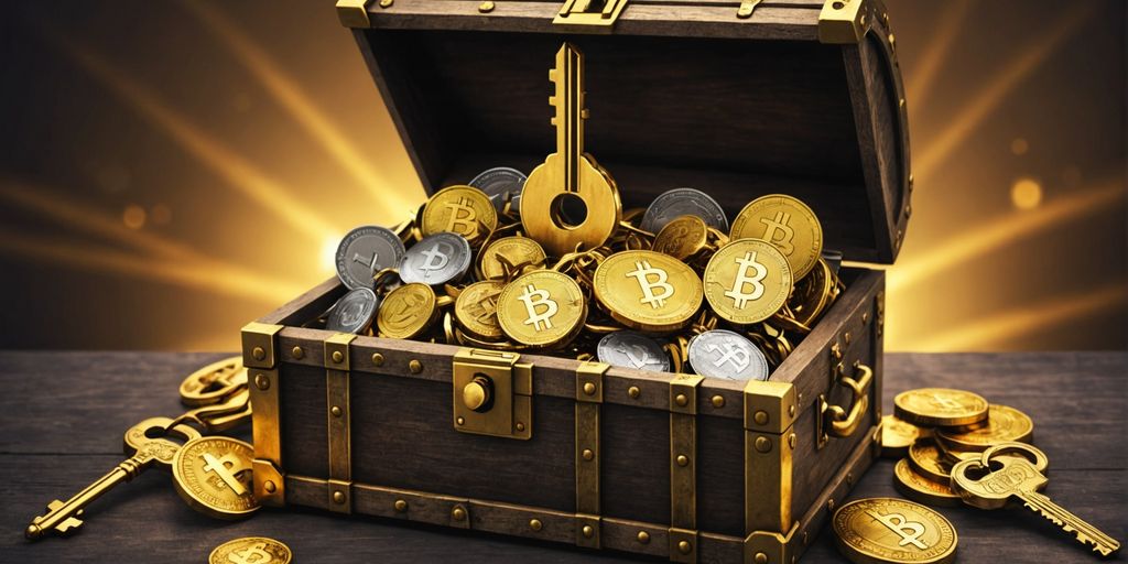 Golden key unlocking crypto treasure chest