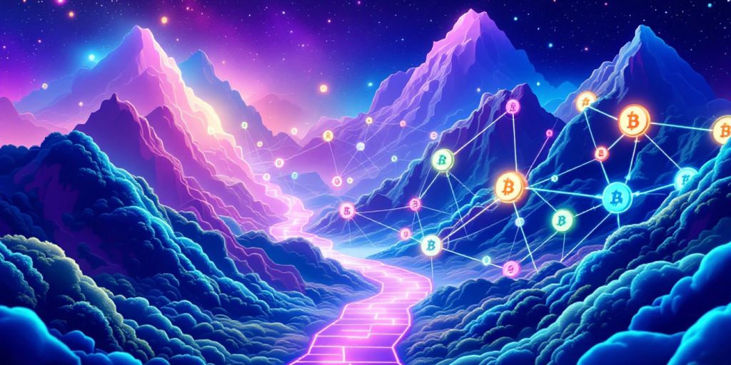Interconnected nodes representing crypto referral links.